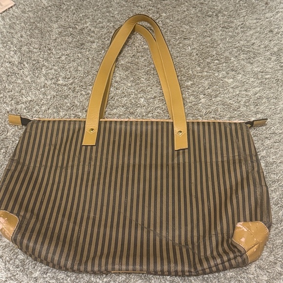 Authentic FENDI Vintage Pequin Stripe Brown and Tan Women's Tote and Wallet Set - Picture 7 of 17